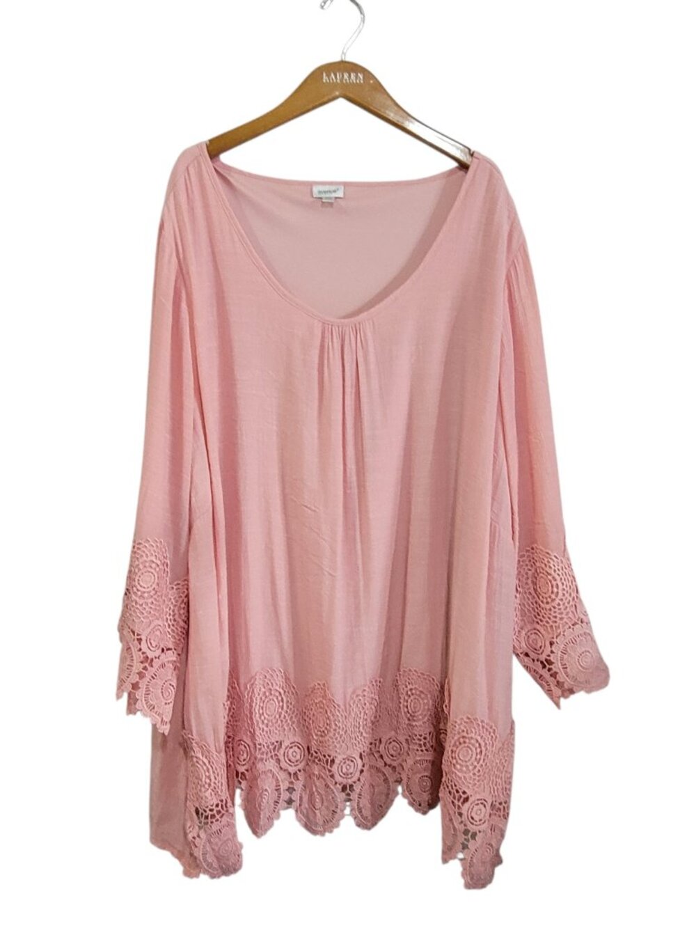 Avenue Peasant Tunic Top Womens 30/32 Pink Gauzy Flowy Boho Cottage Crochet Line